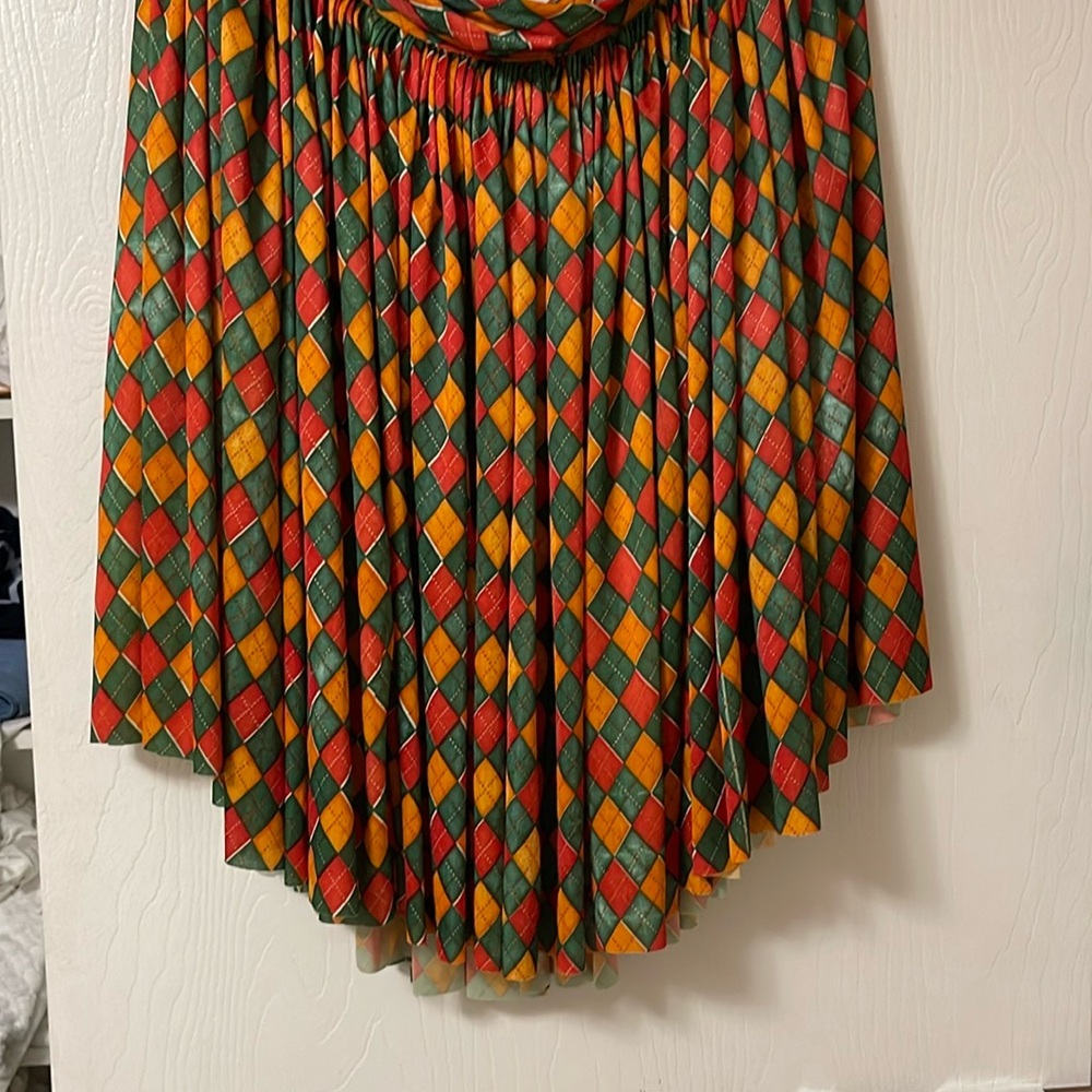 Vibrant Red and Yellow High-Low Midi Skirt